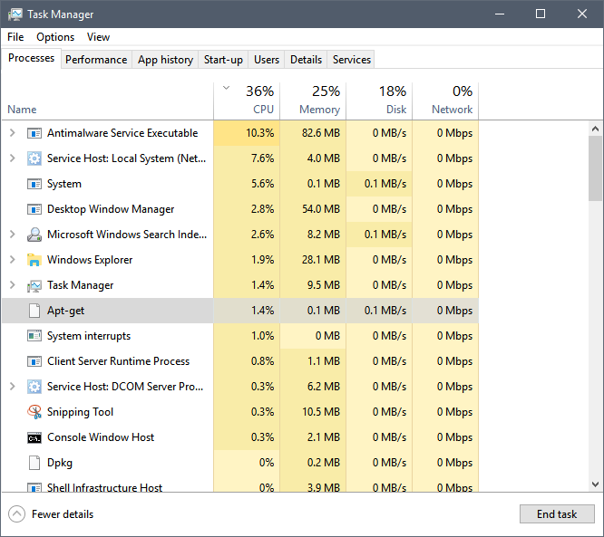 apt-get in the task manager